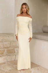 Glam Mesh Off-Shoulder Maxi Dress Yellow