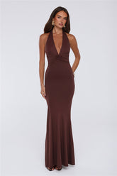 Chic Spark Halter Maxi Dress Chocolate