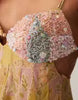 embellished bust cami cut out mini dress in yellow paisley print