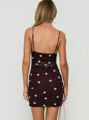 Edesia Ruched Mini Dress Chocolate Polka Dot