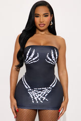Sexy Skeleton Bodycon Mini Dress Halloween Costume - Black/White
