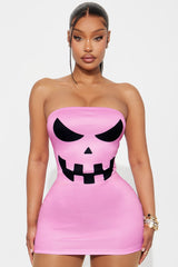 Lady Jacko Lantern Bodycon Mini Dress Halloween Costume - Black/Pink
