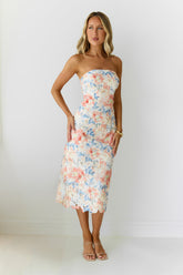 Magic Muse Strapless Midi Dress Peach
