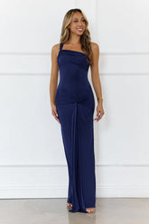Love This Feeling One Shoulder Maxi Dress Navy