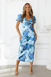 Noir Flower Midi Dress Blue