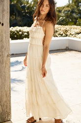 Beauty Retreat Halter Maxi Dress Beige