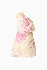 Rova One Shoulder Mini Dress in Cream & Pink Floral