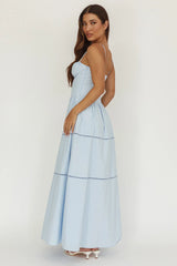 Heavenly Glow Gathered Bust A-Line Maxi Dress Blue
