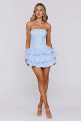 Pop The Confetti Strapless Mini Dress Blue