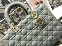 LARGE LADY BAG 32CM GRAY CANNAGE LAMBSKIN