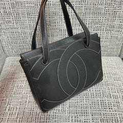 CC Vintage Contrast Stitch Tote Bag 29cm Black Caviar Leather