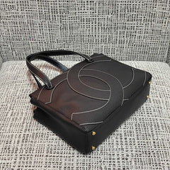 CC Vintage Contrast Stitch Tote Bag 29cm Black Caviar Leather