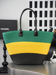 CC Coco Beach Maxi Shopping 58cm Bag Green Yellow Black Braided Raffia 162468
