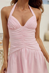 MADELYN GATHERED MINI DRESS - BABY PINK