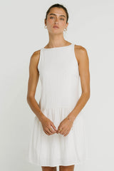 Jolena Drop Waist Mini Dress in White