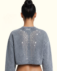 Angelic Dripping Crystal Wings Sweatshirt - Ash Cloud