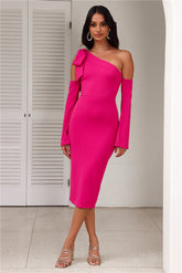 Fine Night Out Long Sleeve Midi Dress Fuchsia