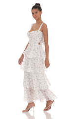 Floral Ruffle Maxi Dress in White