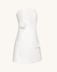 3D Vine Floral Strapless Mini Dress - White