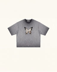 The Radiant 3D Pearl Butterfly Tee - Acid Charcoal