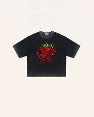 The Crystal Strawberry Graphic Tee - Faded Black
