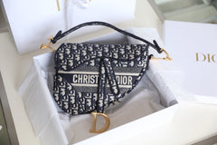 CD Oblique Saddle Bag Blue Canvas