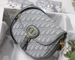 MEDIUM CD BOBBY 22CM GREY OBLIQUE CANVAS GOLD HARDWARE
