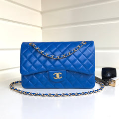 flap bag jumbo 30 blue lambskin gold hardware