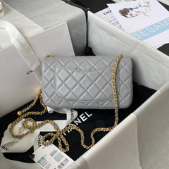 Classic Mini Flap Bag 20cm Grey Lambskin Gold Hardware