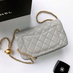 CC Crush Mini Rectangular Flap Bag Grey Lambskin