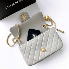 CC Crush Mini Rectangular Flap Bag Grey Lambskin