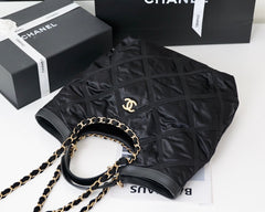 CC 22P Maxi Shopping Bag Black Nylon with Grosgrain