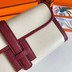 HM Jige Elan 29 Clutch In White Calfskin With Garnet Red Lizard Skin (25 days of production)
