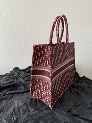 Large CD Book Tote 42cm Burgundy Retro Style D Letter Embroidery