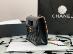 CC Quilted Mini Graphic Catch Flap Bag Black Lambskin
