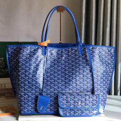 Goyard Anjou GM Bag 39cm Blue Calfskin Goyardine Canvas 290820