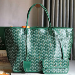 Goyard Anjou GM Bag 39cm Green Calfskin Goyardine Canvas 290825