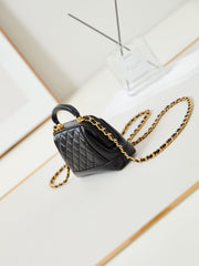 CC 24A Mini Top Handle 13cm Black Wax Leather Gold Hardware 238455