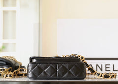 cc 24a flap bag 20cm top handle black lambskin gold hardware