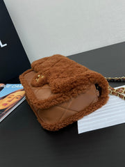 Flap Bag Small 23cm Brown Sherling Lambskin Gold Hardware