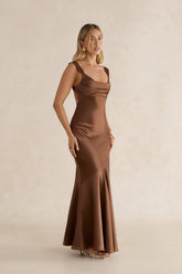 Wish From An Angel Satin Maxi Dress Brown