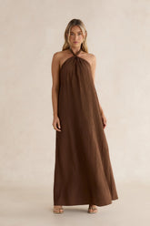 Isle Of Chic Halter Maxi Dress Brown