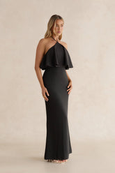 Silken Radiance Halter Maxi Dress Black