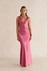 Glistening Light Satin Maxi Dress Magenta