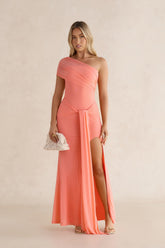 Serenade Me Draped Mesh Maxi Dress Peach