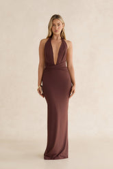 Amira Halter Maxi Dress Chocolate