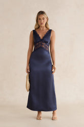 Romantic One Satin Maxi Dress Navy