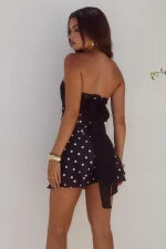 KADIE OFF SHOULDER MINI DRESS - BLACK/WHITE POLKA