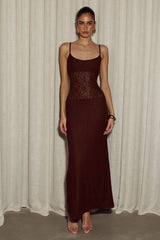 NATALIE SCOOP LACE MAXI DRESS - CHOCOLATE