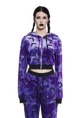 Bat Behavior Cropped Hoodie - Purple